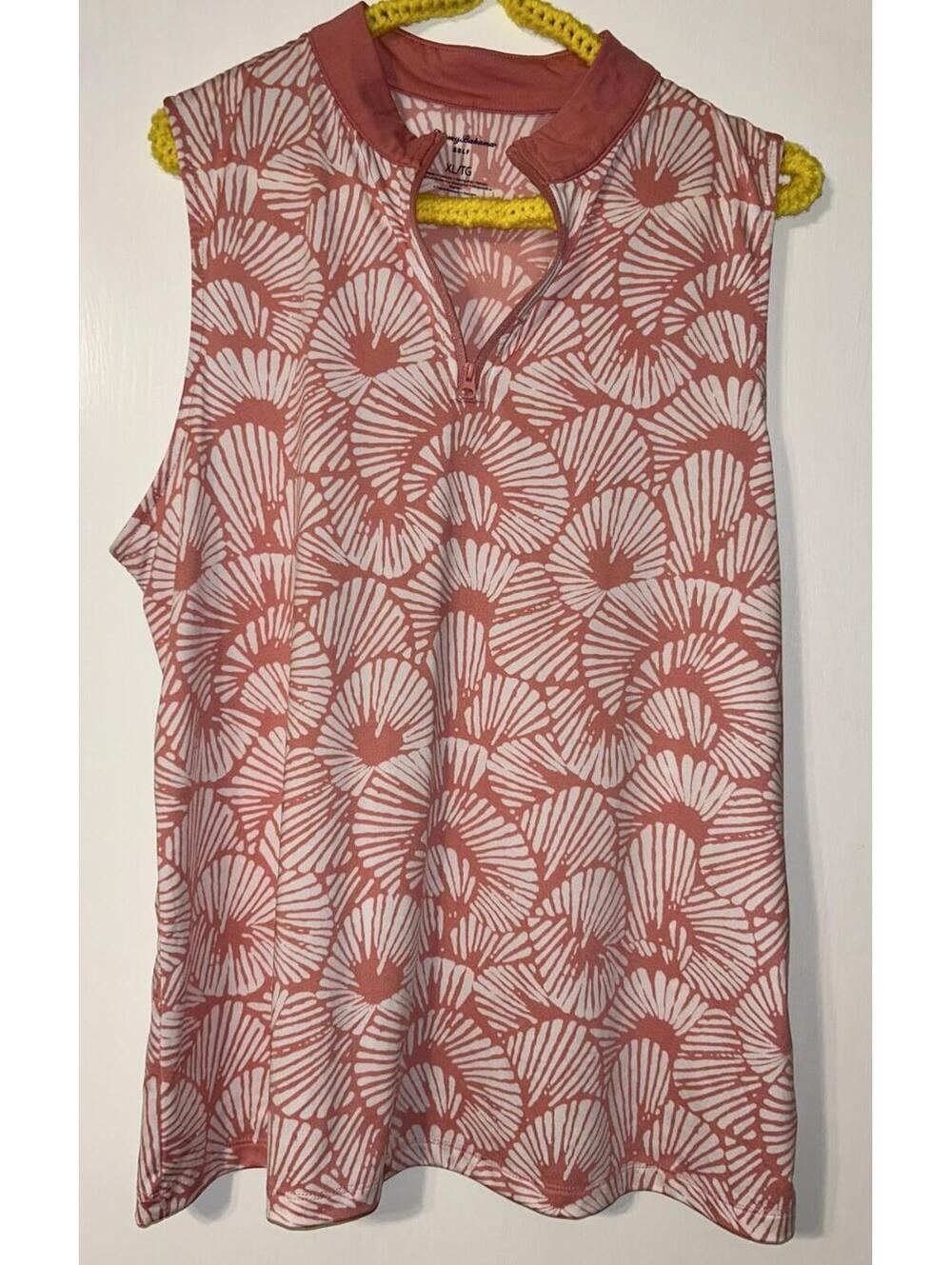 Tommy Bahama Golf Sleeveless Polo Shirt Womens XL Pink White Seashell shirt